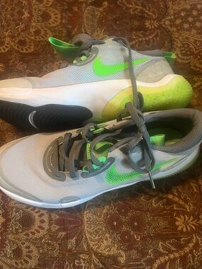 Nike Kids Grey Sneakers with Neon Green Swoosh